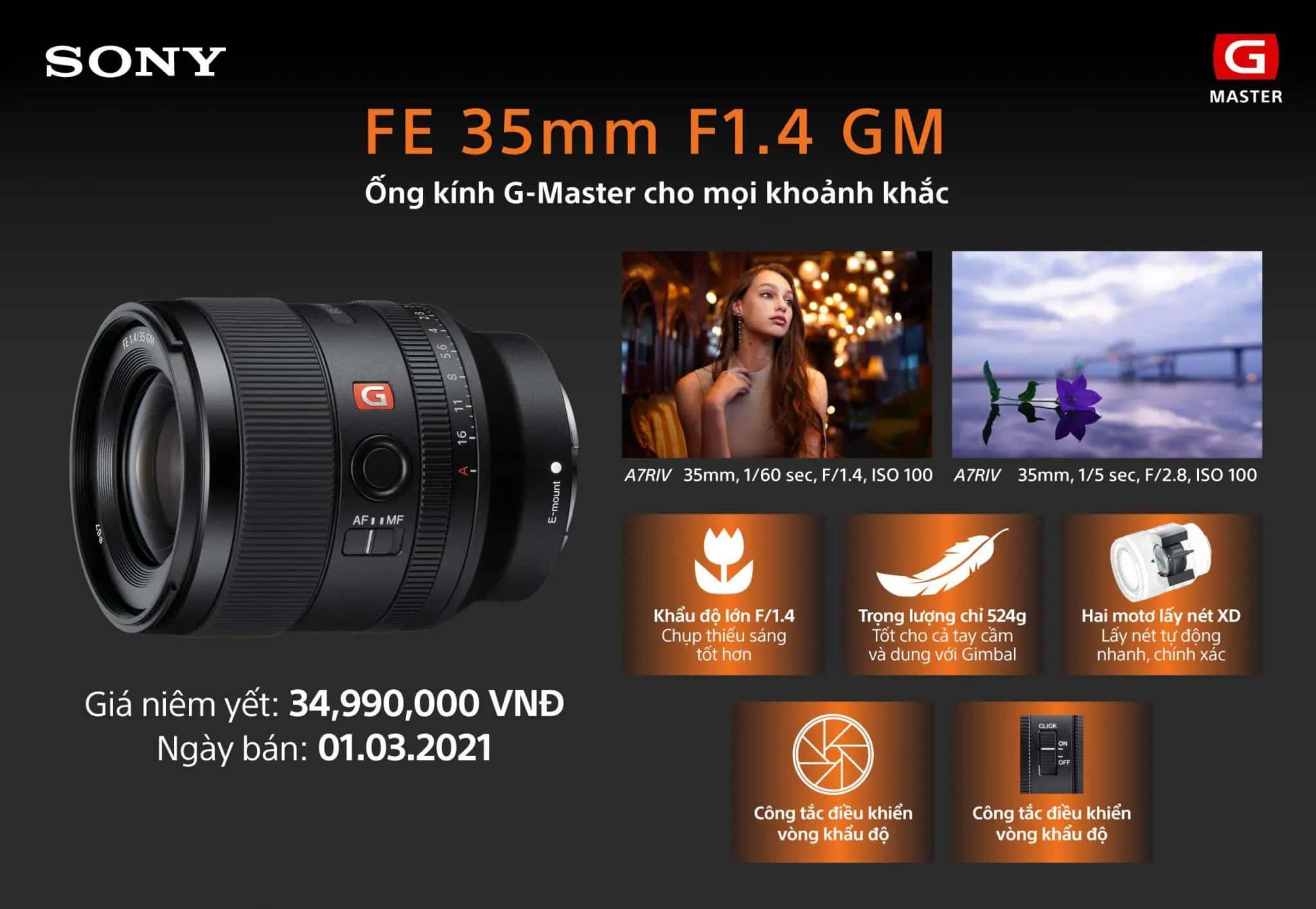 Sony FE 35mm F1.4 GM ra mắt tại Việt Nam, giao hàng từ 01/03/2021, giá 34.990.000đ