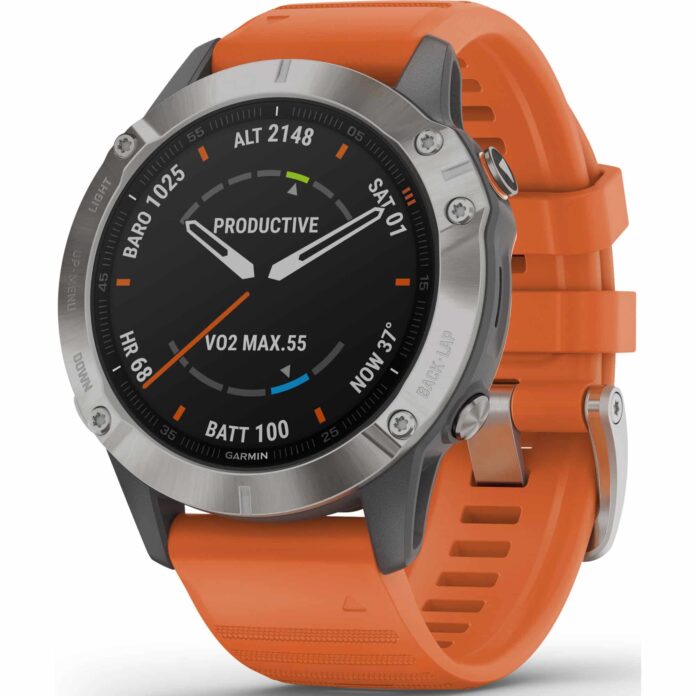 Đồng hồ Garmin fenix 6 (47mm, Sapphire, Titanium/Ember Orange Band)