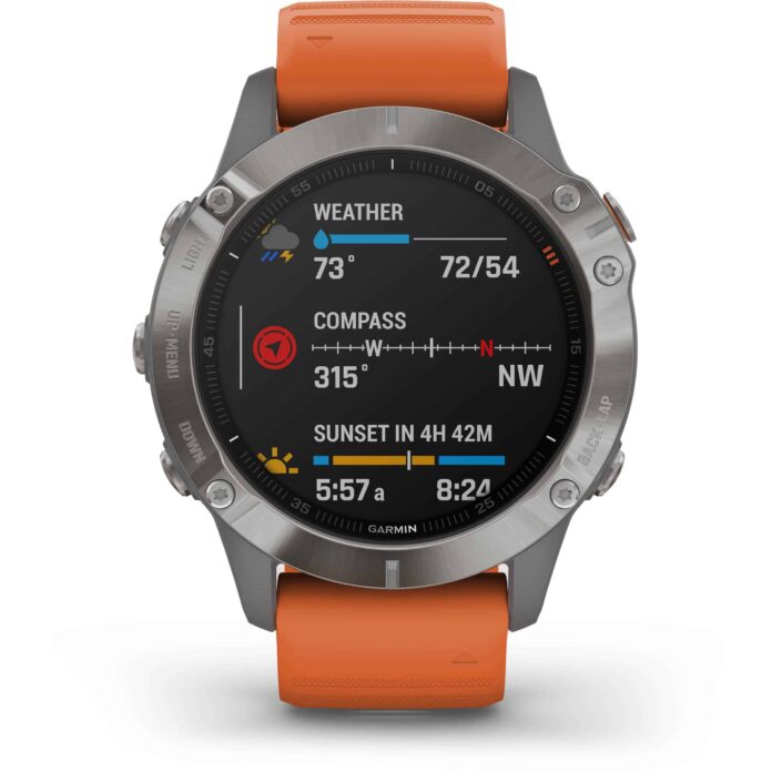 Đồng hồ Garmin fenix 6 (47mm, Sapphire, Titanium/Ember Orange Band)
