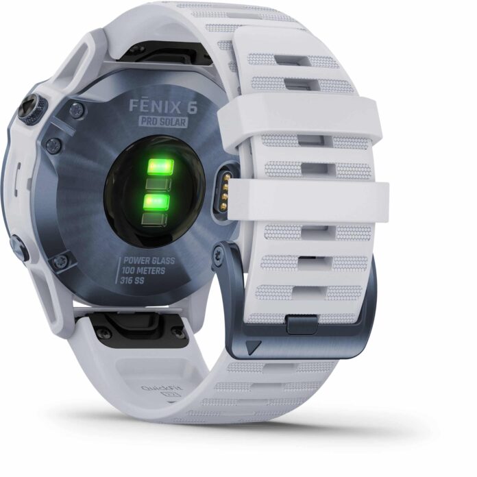 Đồng hồ Garmin fenix 6 (47mm, Solar, Mineral Blue Titanium/Whitestone Band)
