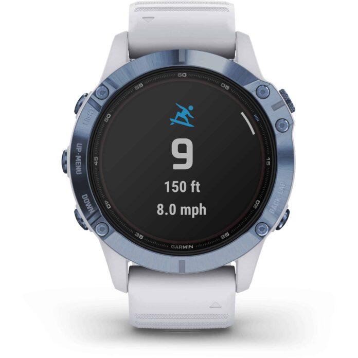 Đồng hồ Garmin fenix 6 (47mm, Solar, Mineral Blue Titanium/Whitestone Band)