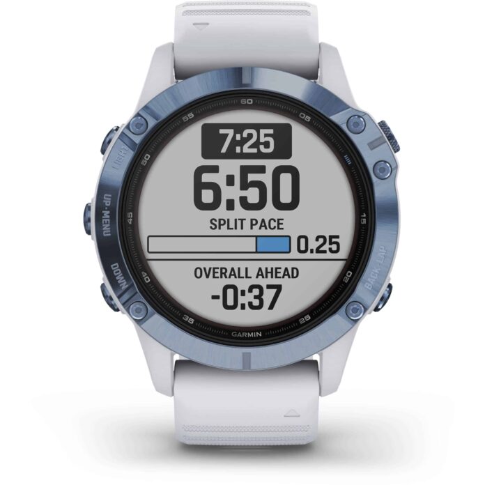 Đồng hồ Garmin fenix 6 (47mm, Solar, Mineral Blue Titanium/Whitestone Band)