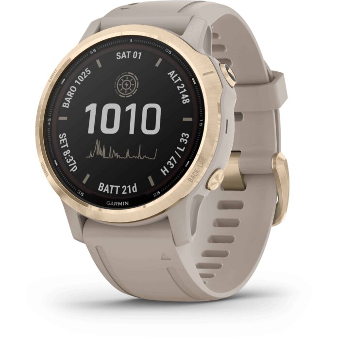 Đồng hồ Garmin fenix 6S (42mm, Solar, Light Gold/Light Sand Band)