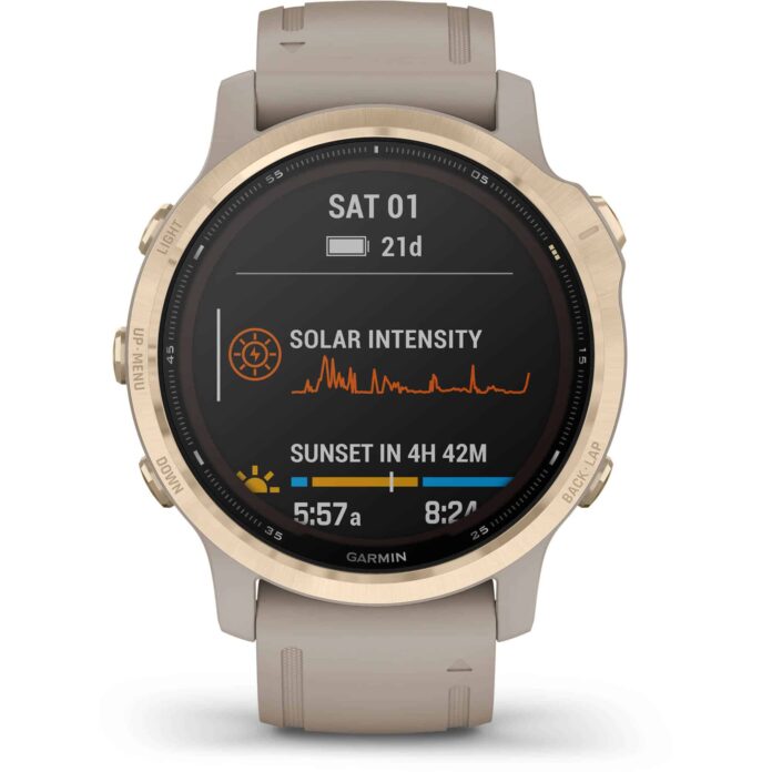 Đồng hồ Garmin fenix 6S (42mm, Solar, Light Gold/Light Sand Band)