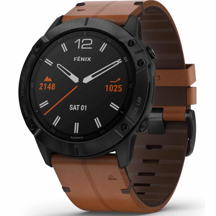 Đồng hồ Garmin fenix 6X (51mm, Sapphire, Black DLC/Chestnut Leather Band)