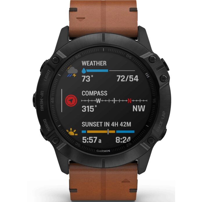 Đồng hồ Garmin fenix 6X (51mm, Sapphire, Black DLC/Chestnut Leather Band)
