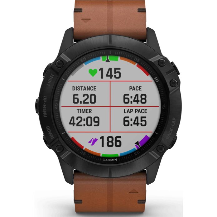 Đồng hồ Garmin fenix 6X (51mm, Sapphire, Black DLC/Chestnut Leather Band)