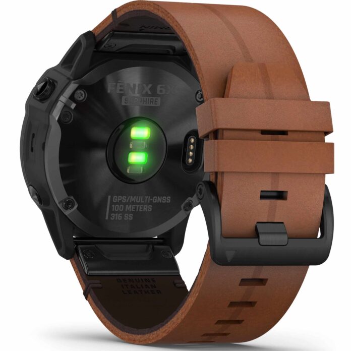 Đồng hồ Garmin fenix 6X (51mm, Sapphire, Black DLC/Chestnut Leather Band)