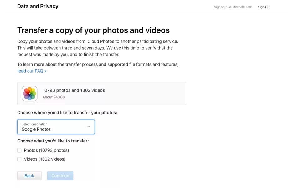 icloud transfer to google photos