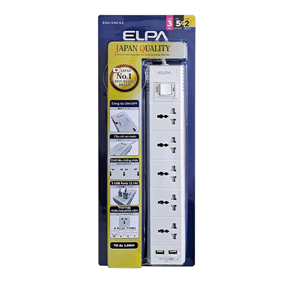 Ổ cắm điện Elpa ESU-VNC53 - 2 cổng USB