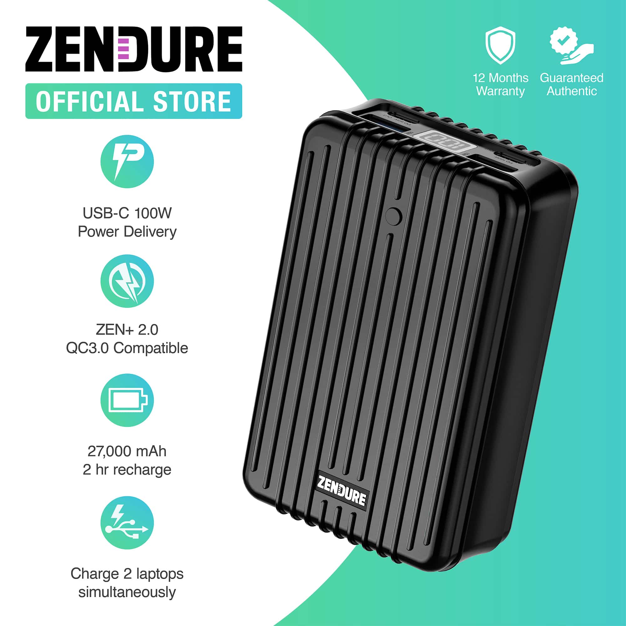 Pin dự phòng Zendure 27.000 mAh USB-C 100W (Black)