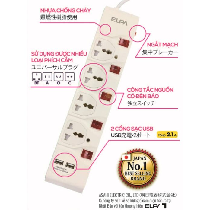 Ổ cắm điện Elpa ESU-VNI43 - 2 cổng USB