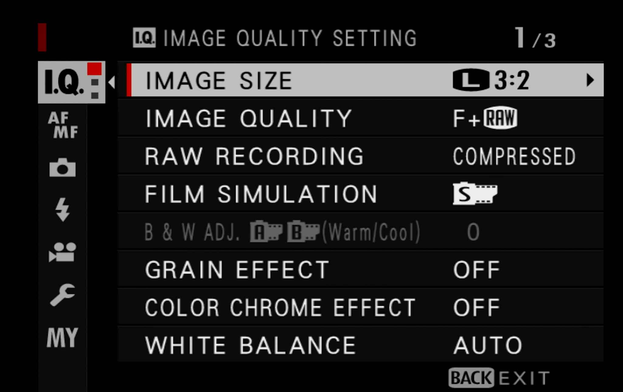 Fujifilm settings 1