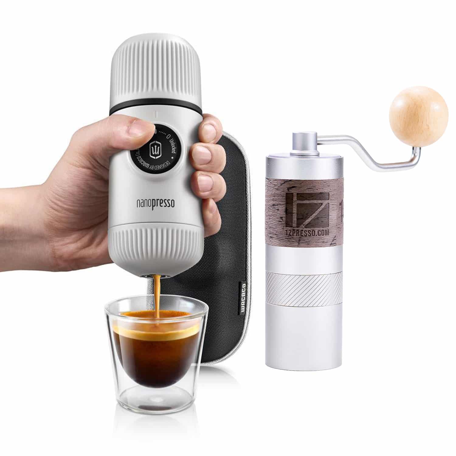 Bộ dụng cụ pha cà phê Wacaco Nanopresso và cối xay 1Zpresso Q2 (Black)