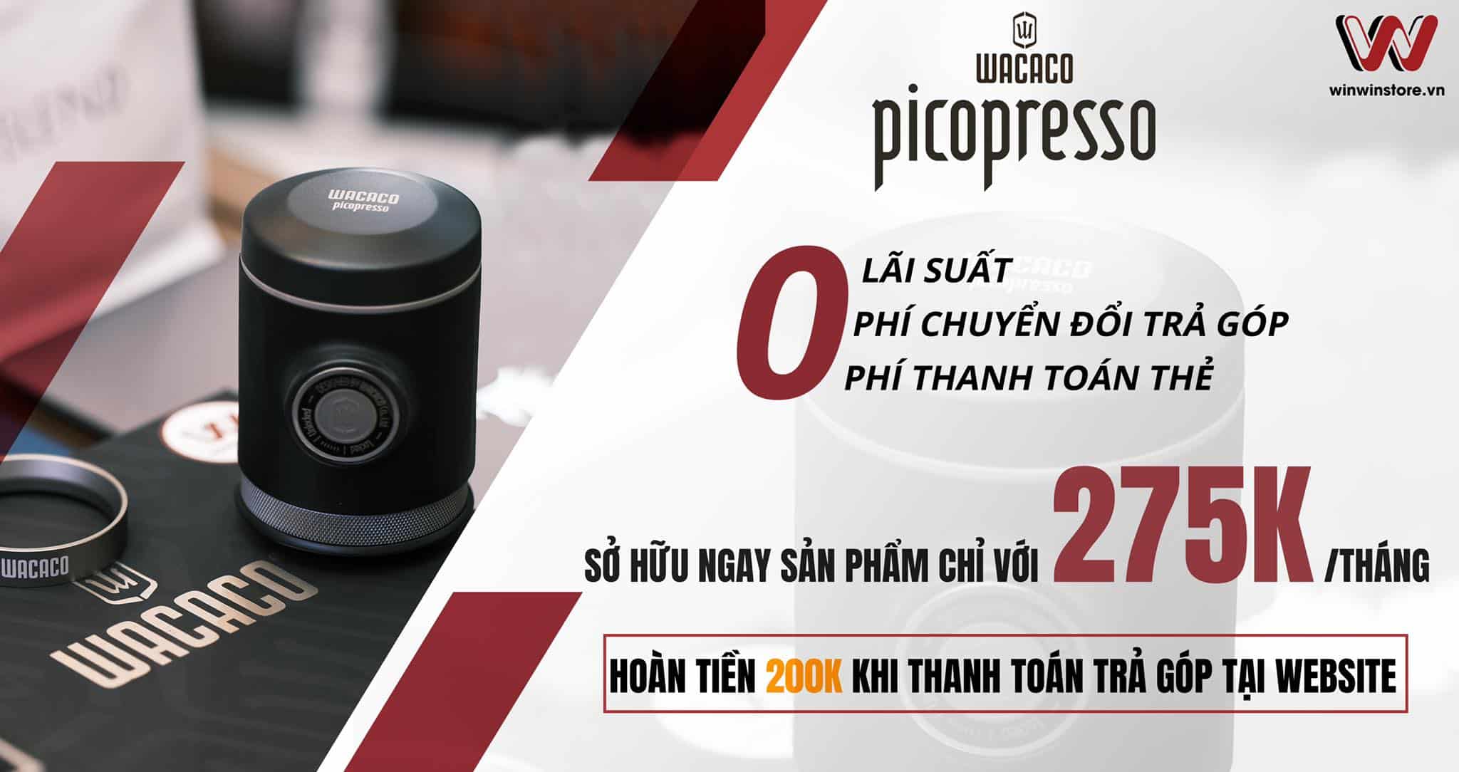 Sở hữu ngay Wacaco Picopresso chỉ với 275K/tháng và hoàn 200K khi thanh toán tại website của WinWinStore