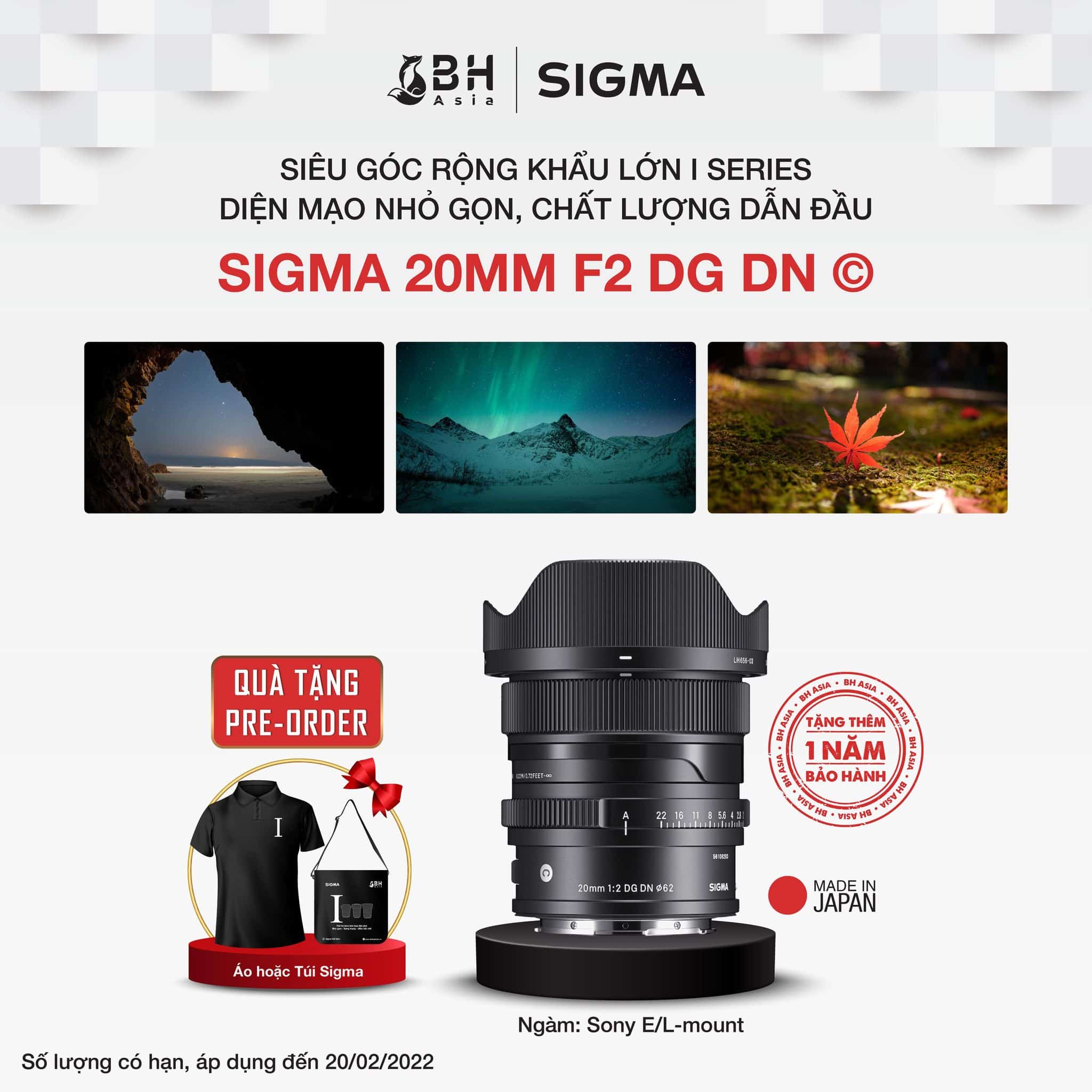 Đặt hàng trước ống kính Sigma 20mm F2 DG DN, nhận ngay các phần quà tặng pre order hấp dẫn