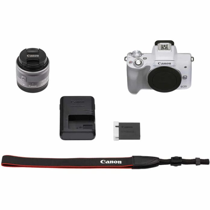 Máy ảnh Canon EOS M50 Mark II với ống kính 15-45mm (White)