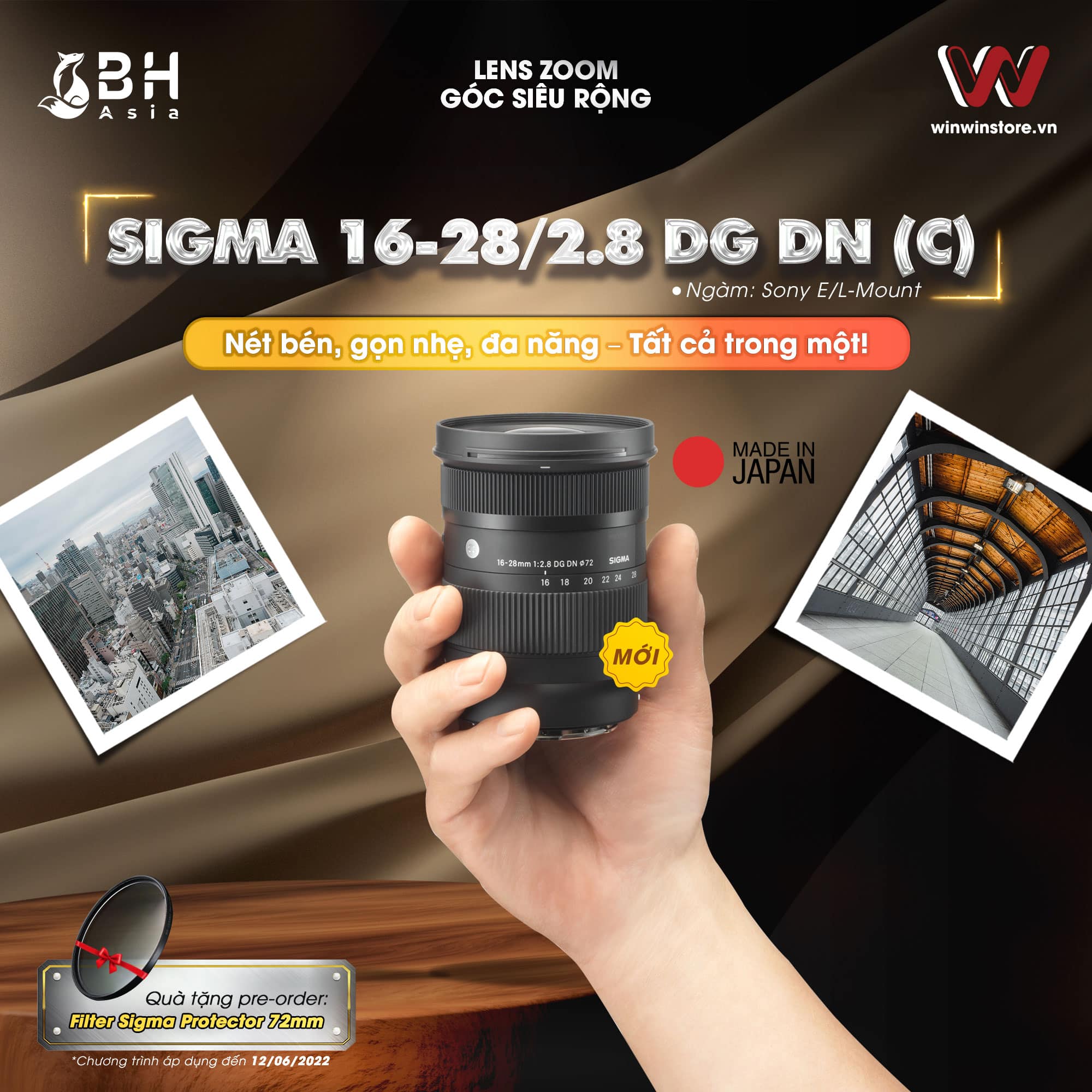Đặt trước ống kính Sigma 16-28mm F2.8 DG DN | C mới, tặng kèm filter bảo vệ
