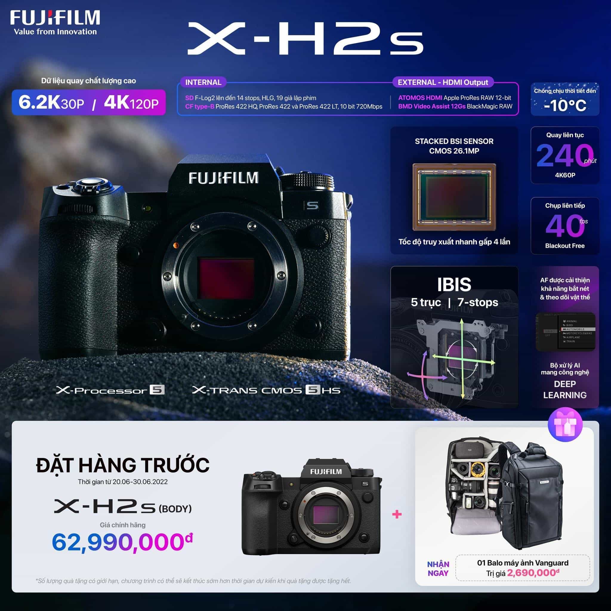 Đặt trước siêu phẩm máy ảnh chuyên quay X-H2s từ Fujifilm, nhận ngay phần quà là balo xịn xò trị giá hơn 2 triệu đồng