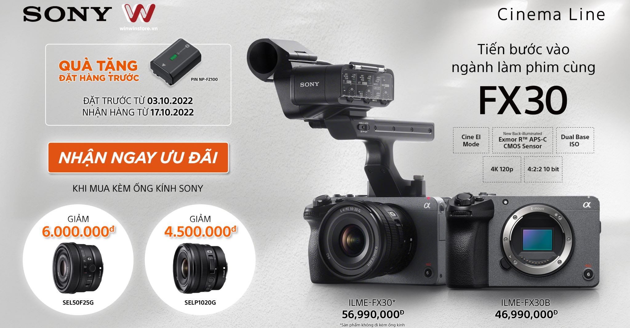 Đặt trước máy quay Sony FX30, nhận ngay quà và ưu đãi khi mua kèm ống kính Sony