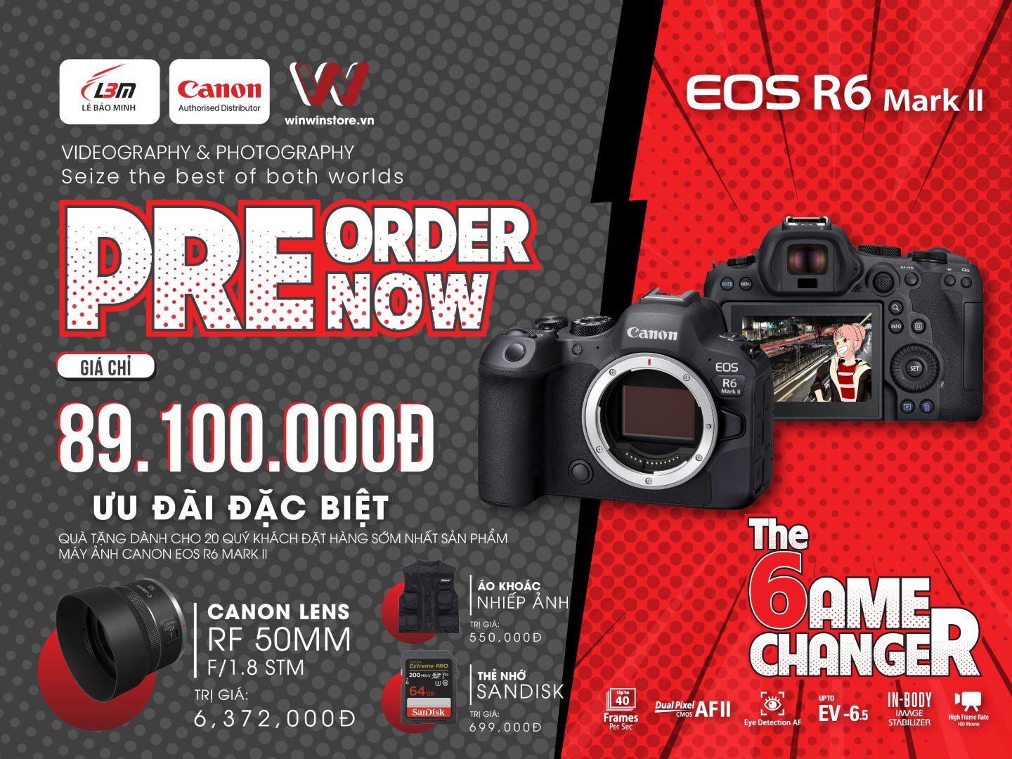 Đặt trước máy ảnh Canon EOS R6 Mark II, nhận ngay loạt quà trị giá hơn 6 triệu đồng hấp dẫn