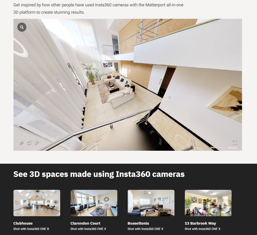 Matterport trên iOS sẽ tương thích với một số thiết bị từ Insta360