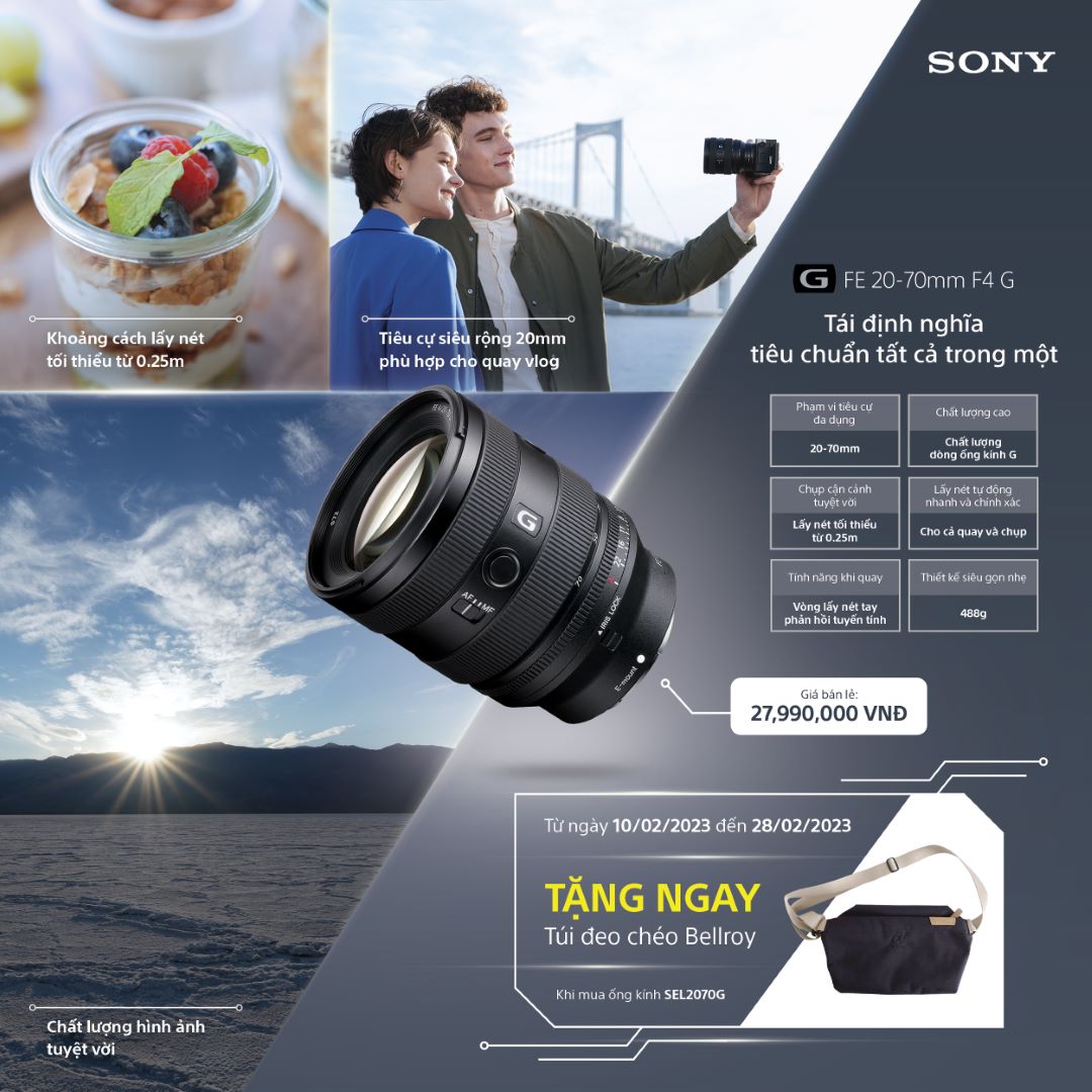 Sony ra mắt ống kính FE 20-70mm F4 G, zoom chuẩn gọn nhẹ với góc siêu rộng với giá 27.990.000đ