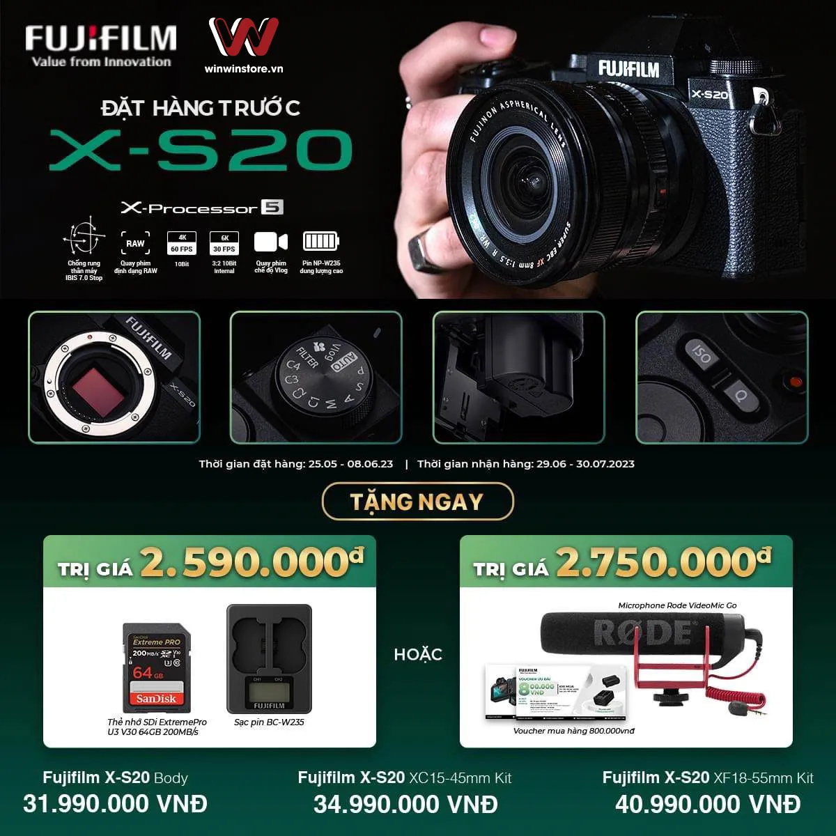 Trên tay nhanh Fufjfilm X-S20: 26.1MP, IBIS 7-stop, X-Processor 5, pin NP-W235, giá 32 triệu