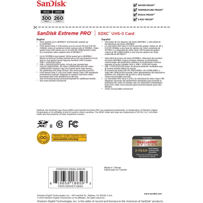 Thẻ nhớ SD Sandisk Extreme Pro UHS-II SDXC 64GB 300MB/s