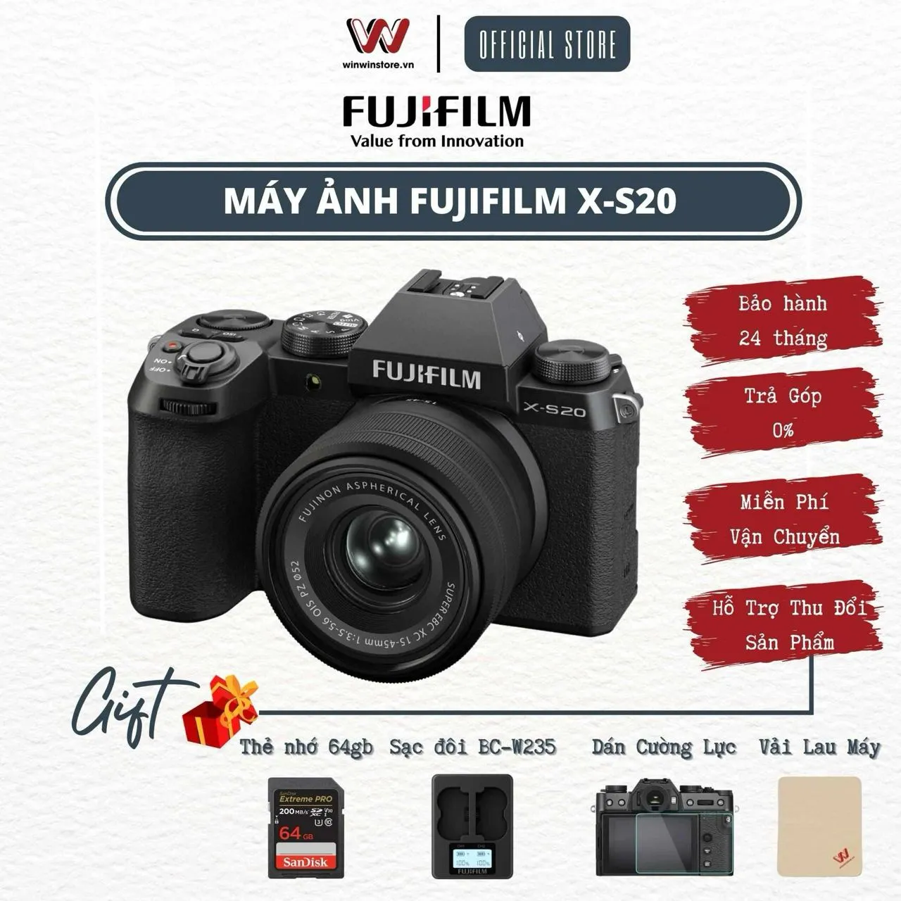 Bảng giá Fujifilm tháng 10/2023: Fujifilm X-S20 giá 31.99 triệu đồng tặng kèm thẻ nhớ và sạc đôi
