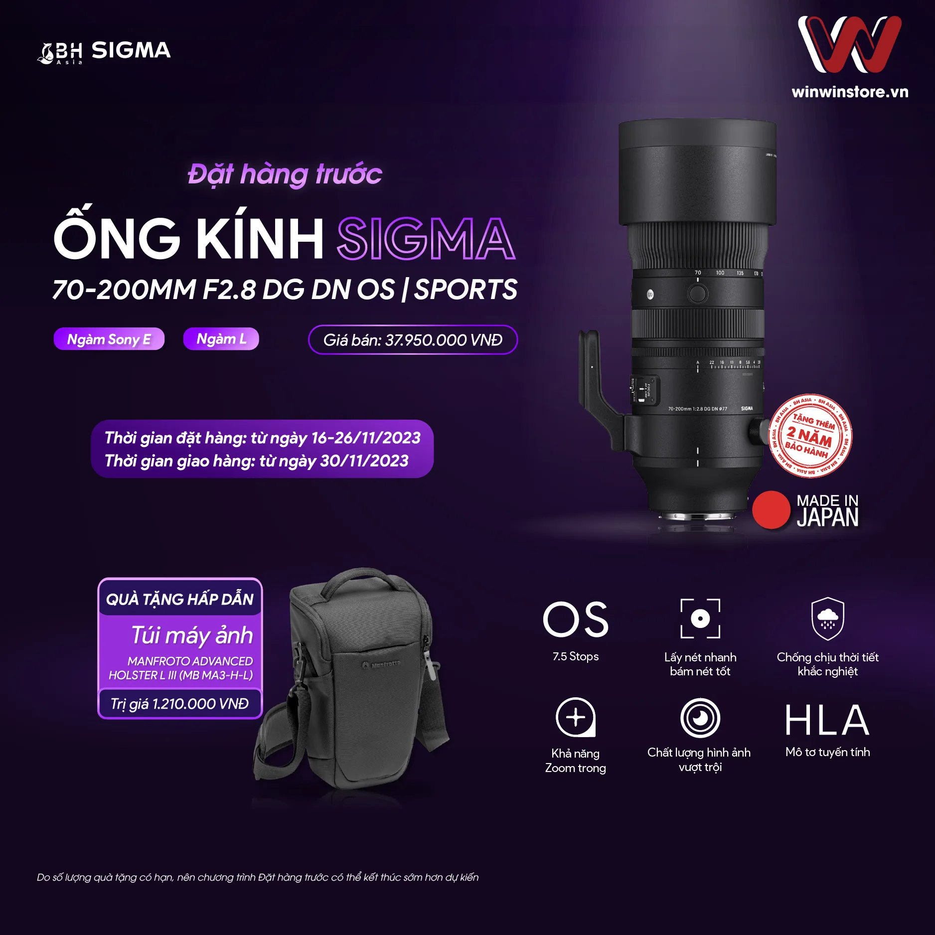 Đặt trước ống kính Sigma 70-200mm F2.8 DG DN OS Sports: Siêu phẩm ống kính tele zoom