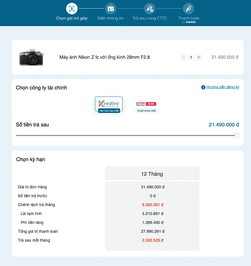 Hướng dẫn thanh toán Mua ngay - Trả sau qua Kredivo/Home PayLater