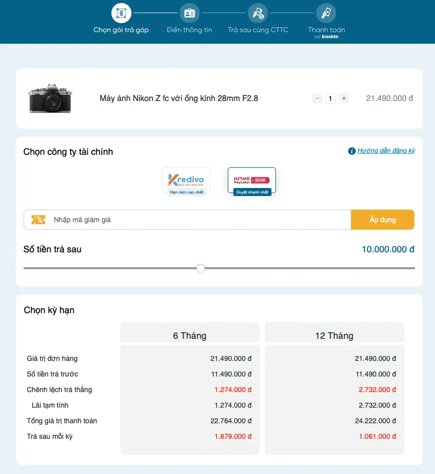 Hướng dẫn thanh toán Mua ngay - Trả sau qua Kredivo/Home PayLater