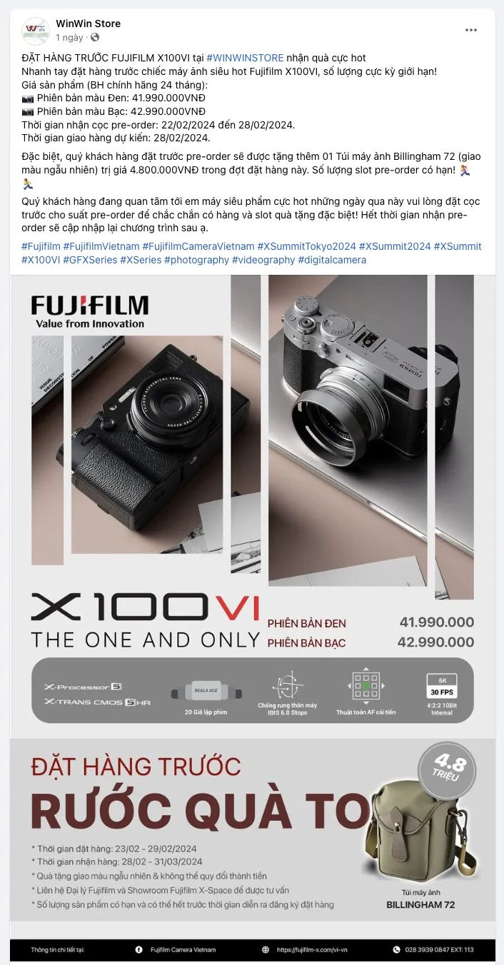 Fujifilm X100VI nhanh chóng "cháy hàng" sau mở đặt hàng trước tại WinWinStore