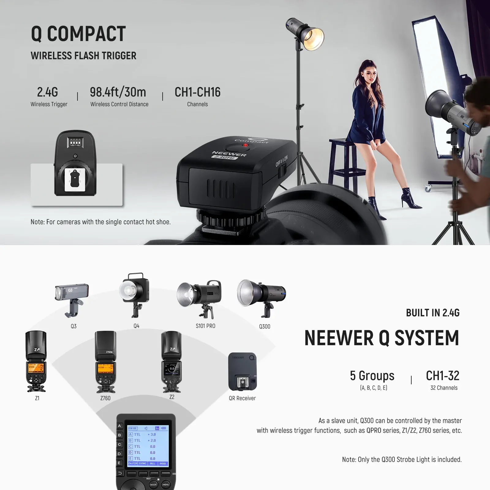 Đèn flash Neewer Q300 300Ws 2.4G Outdoor Strobe