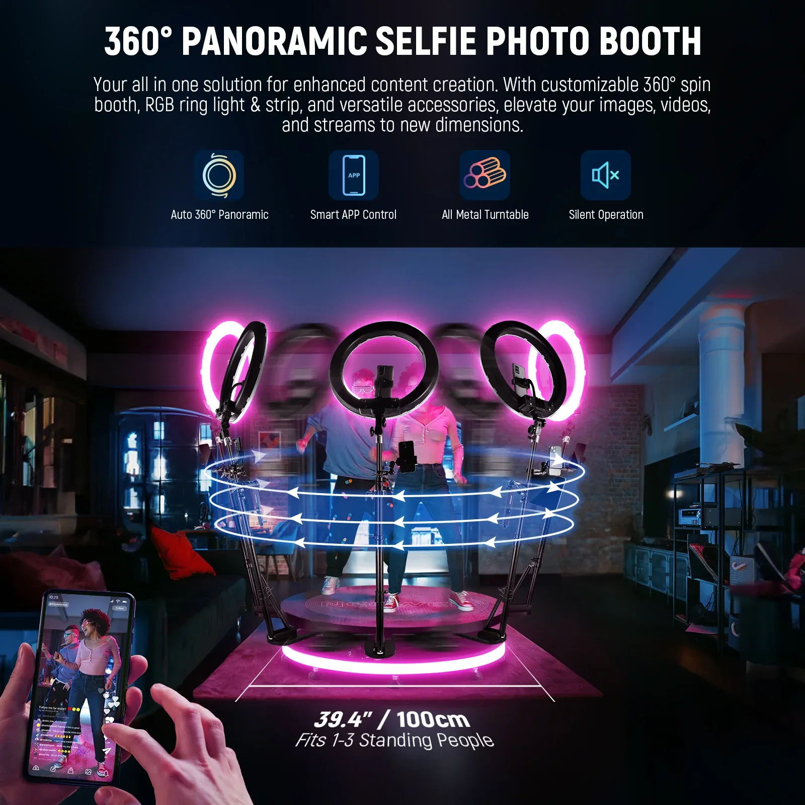 Đèn Neewer 100cm 360 Photo Booth với dải RGB LED & Remote