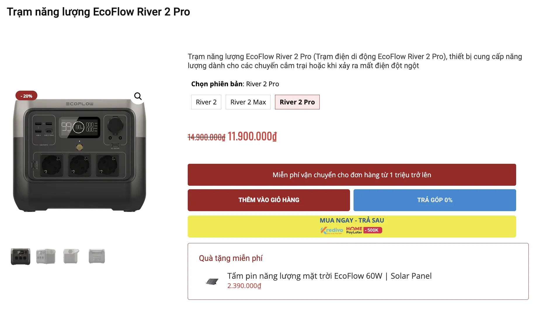 Ưu đãi mua trạm sạc EcoFlow River 2 Pro nhận tấm pin năng lượng 60W độc quyền tại WinWinStore