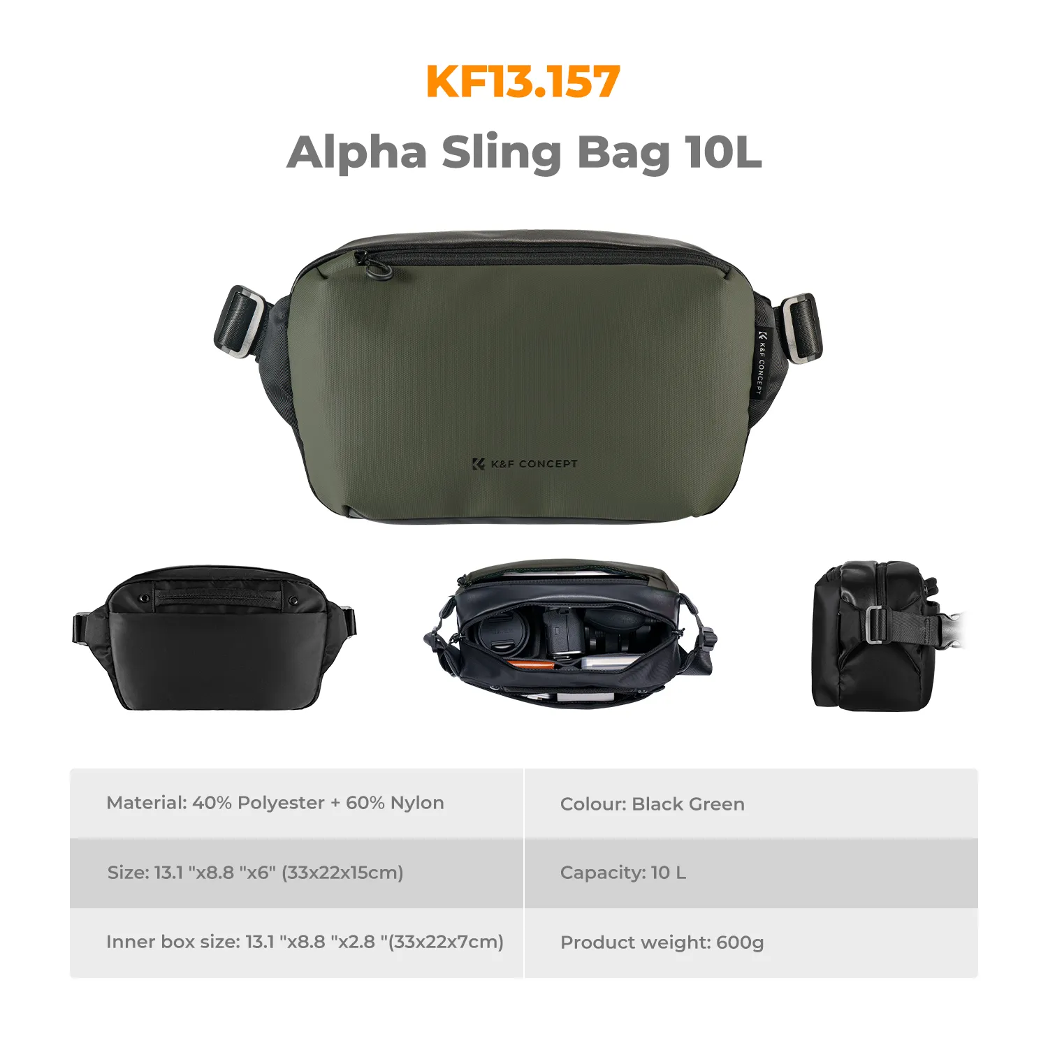 Túi đeo chéo K&F Concept Sling Bag 10L - KF13.157 (Black Green)