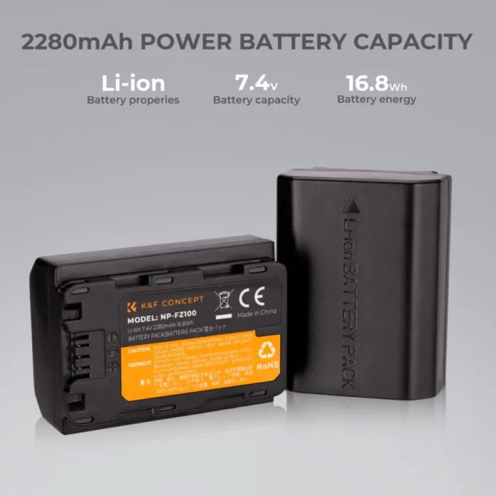 Bộ pin sạc K&F Concept NP-FZ100 cho Sony | 1 dock sạc và 2 pin