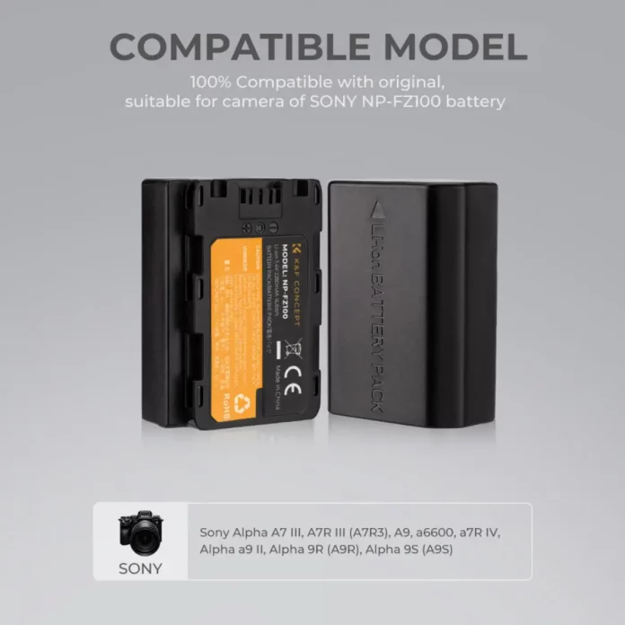 Bộ pin sạc K&F Concept NP-FZ100 cho Sony | 1 dock sạc và 2 pin