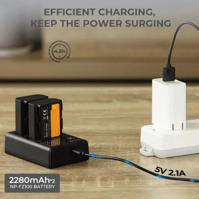 Bộ pin sạc K&F Concept NP-FZ100 cho Sony | 1 dock sạc và 2 pin