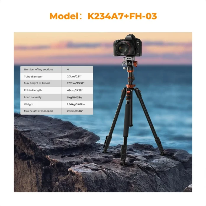 Chân máy K&F Concept K234A7 với FH-03 Fluid Head - KF09.136