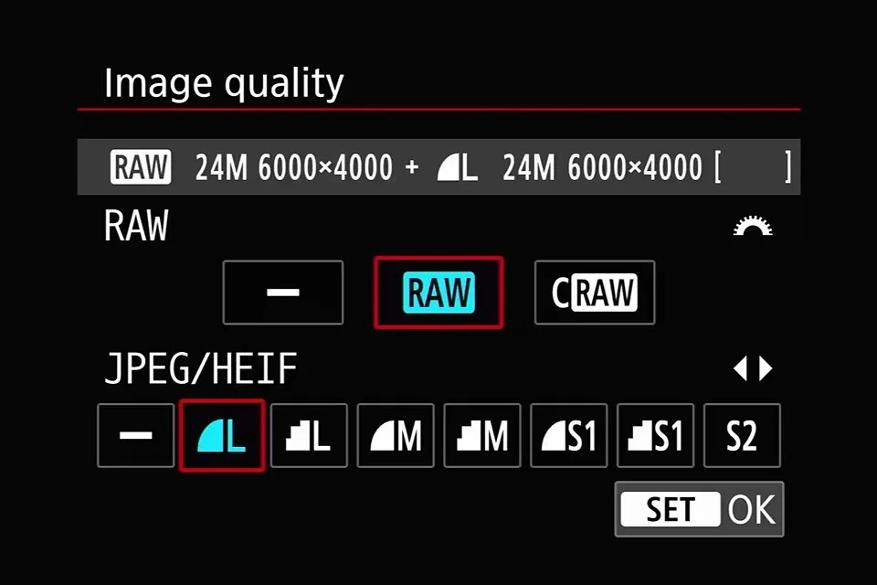 canon image quaity menu raw