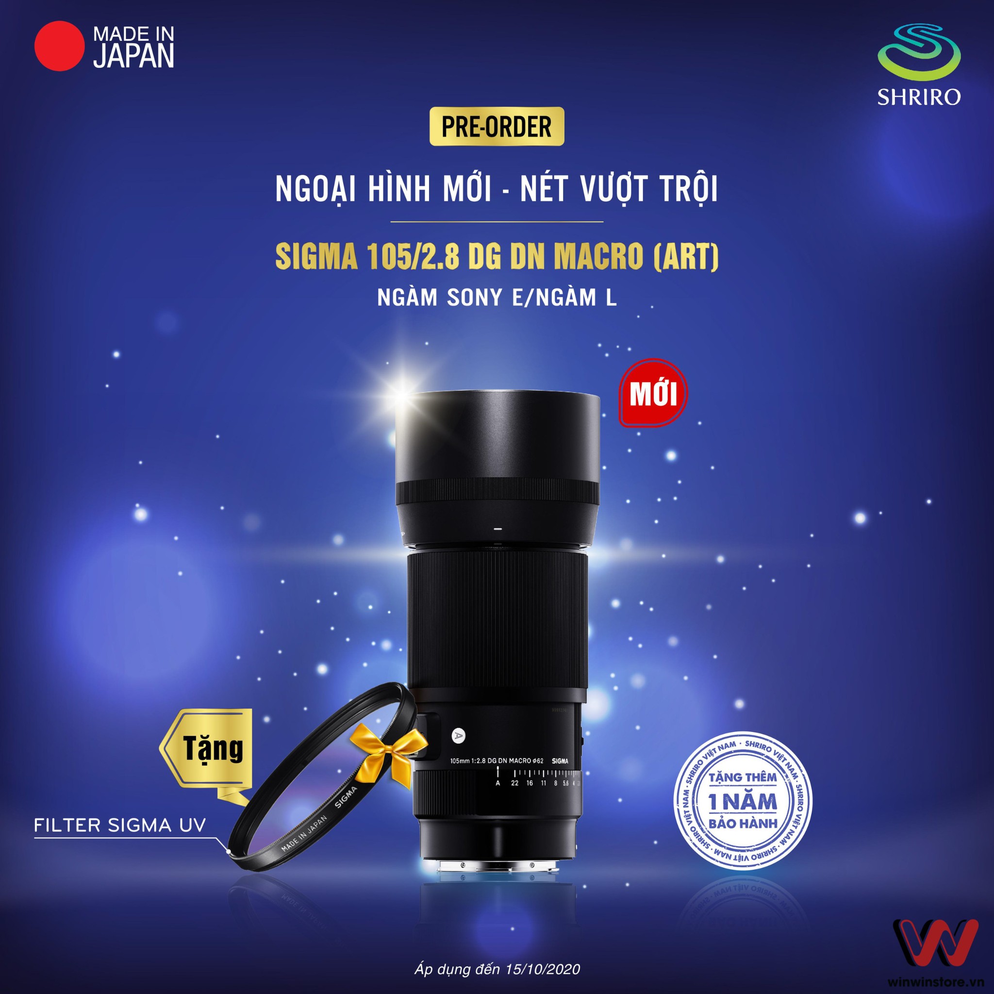 Sigma 105mm F2.8 DG DN Macro cho Sony ngàm E ra mắt, đặt hàng sớm tại WinWinStore tặng kèm filter