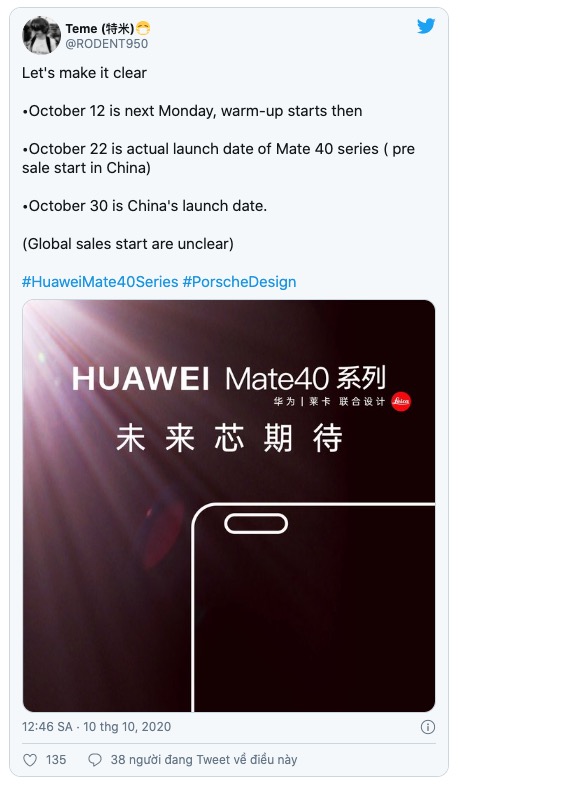 Huawei sẽ ra mắt Mate 40 Series vào 22/10 sắp tới