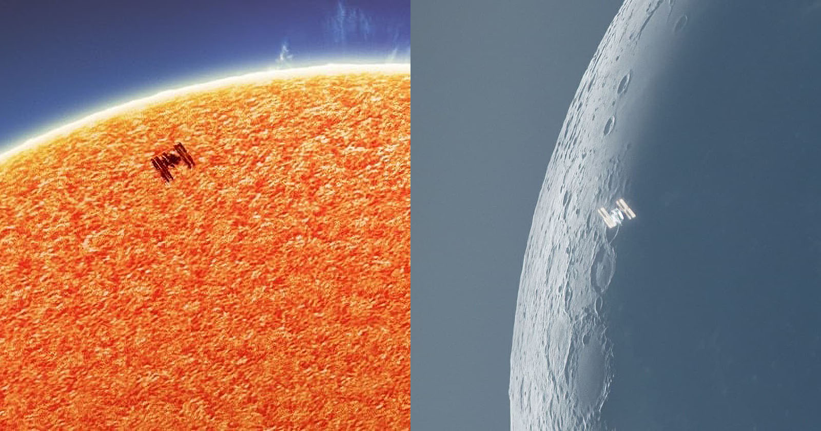 Hình ảnh khoảnh khắc Trạm Không gian Quốc tế bay qua Mặt Trăng và Mặt Trời